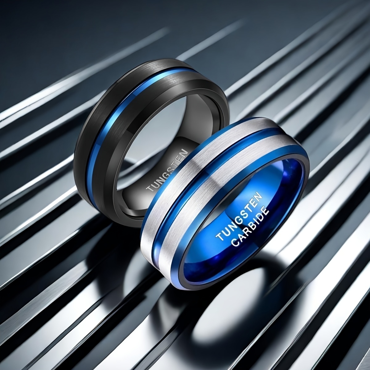 2pcs Men's Dual Tone Stainless Steel Rings 201 Stainless Steel